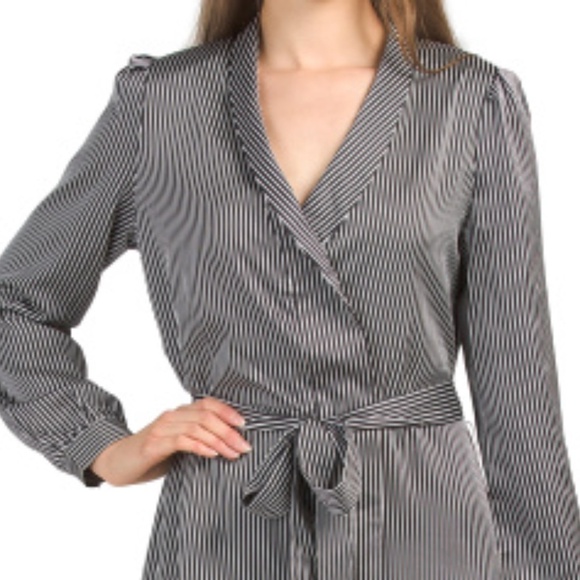 Avec Les Filles Striped Midi Robe Wrap Dress Size S - Picture 4 of 7